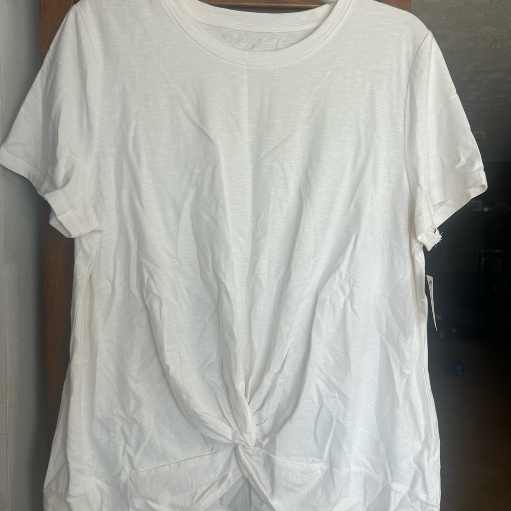 Talbots White Short Sleeve Knot Front Tee